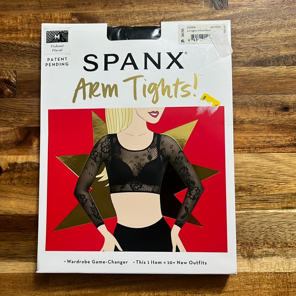 SPANX Arm Tights! Fishnet Floral Medium mesh sleeves crop top New! Retail $42
